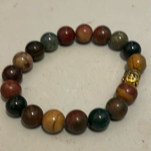 Tigers Eye Buddha Beaded Elastic Bracelet